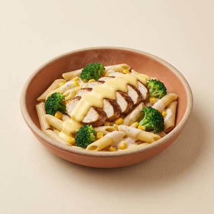 Pasta Chicken Hollandaise mit Hähnchenbrust, Sauce Hollandaise, Sahnesoße, Brokkoli, Mais