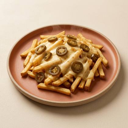 Chili-Cheese-Pommes mit Pommes, Schmelzkäse, Jalapeños